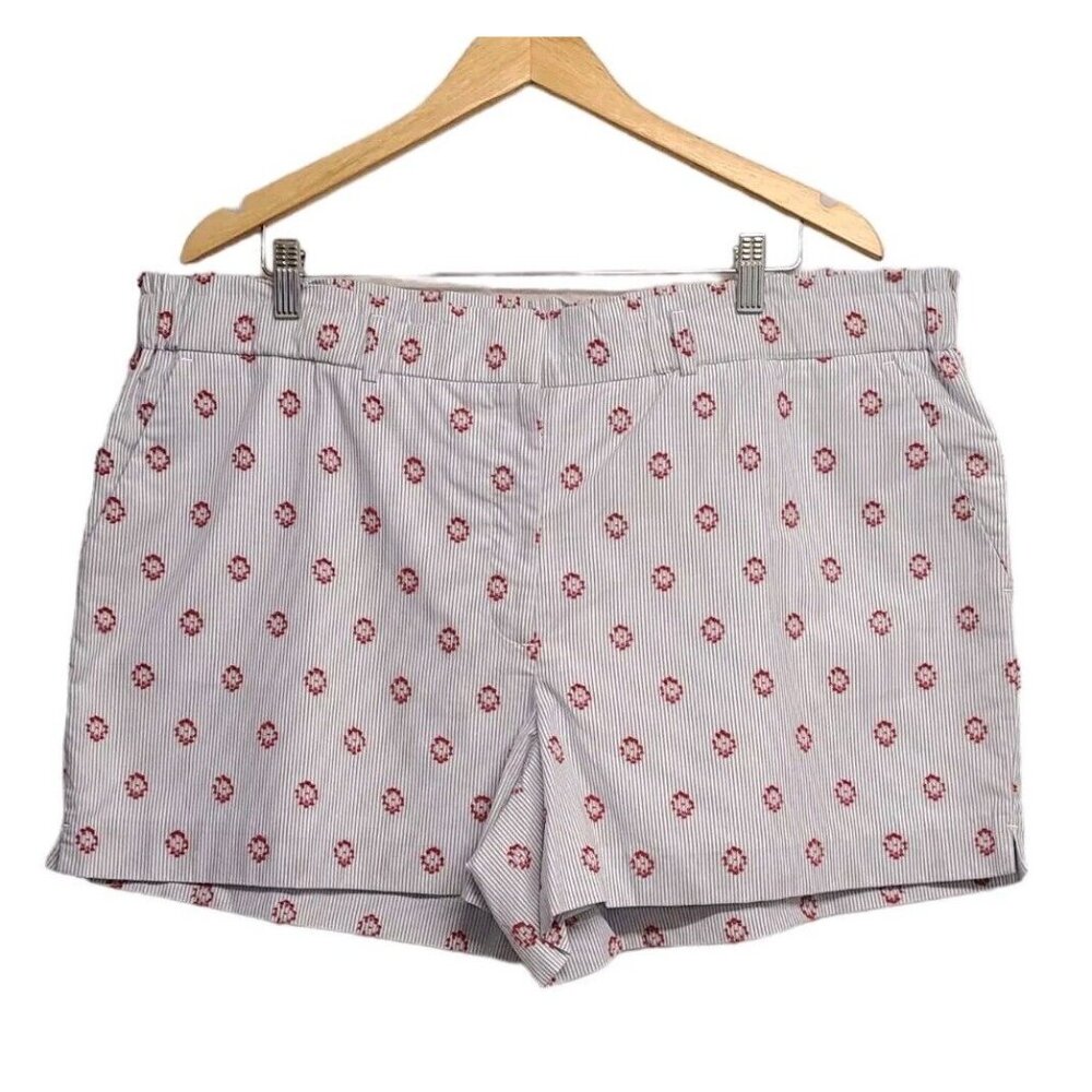 Loft Womens Size XL Embroidered Sun Dot Shorts Blue White Stripe Casual